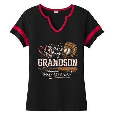 ThatS My Grandson Out There Baseball Grandma Ladies Halftime Notch Neck Tee