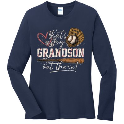 ThatS My Grandson Out There Baseball Grandma Ladies Long Sleeve Shirt