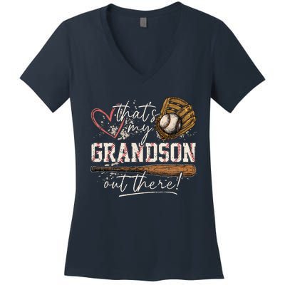 ThatS My Grandson Out There Baseball Grandma Women's V-Neck T-Shirt