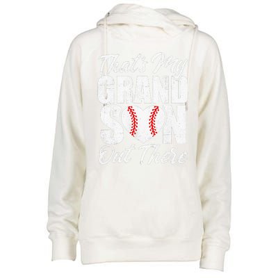 That's My Grandson Out There Baseball Grandma Womens Funnel Neck Pullover Hood