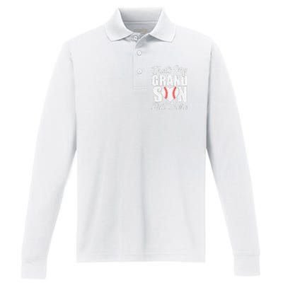 That's My Grandson Out There Baseball Grandma Performance Long Sleeve Polo