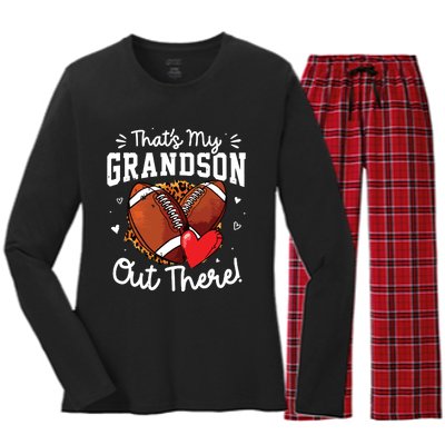 ThatS My Grandson Out There Funny Football Grandma Women's Long Sleeve Flannel Pajama Set 