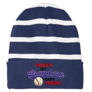 That's My Grandson Out There Baseball Grandma Mother's Day Striped Beanie with Solid Band