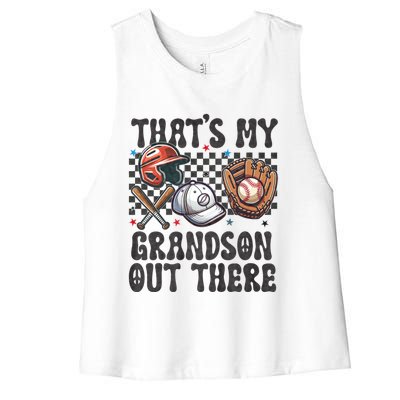 ThatS My Grandson Out There Baseball For Grandpa Grandma Women's Racerback Cropped Tank