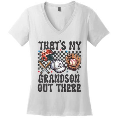 ThatS My Grandson Out There Baseball For Grandpa Grandma Women's V-Neck T-Shirt