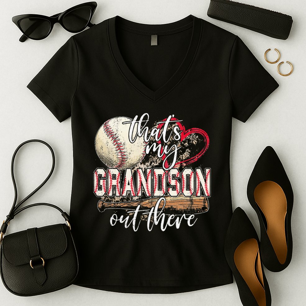 Thats My Grandson Out There Baseball Grandma Mothers Day Women's V-Neck T-Shirt