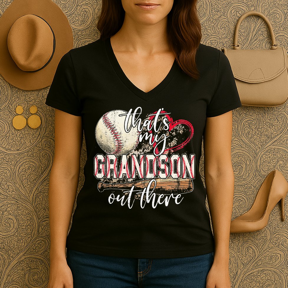 Thats My Grandson Out There Baseball Grandma Mothers Day Women's V-Neck T-Shirt