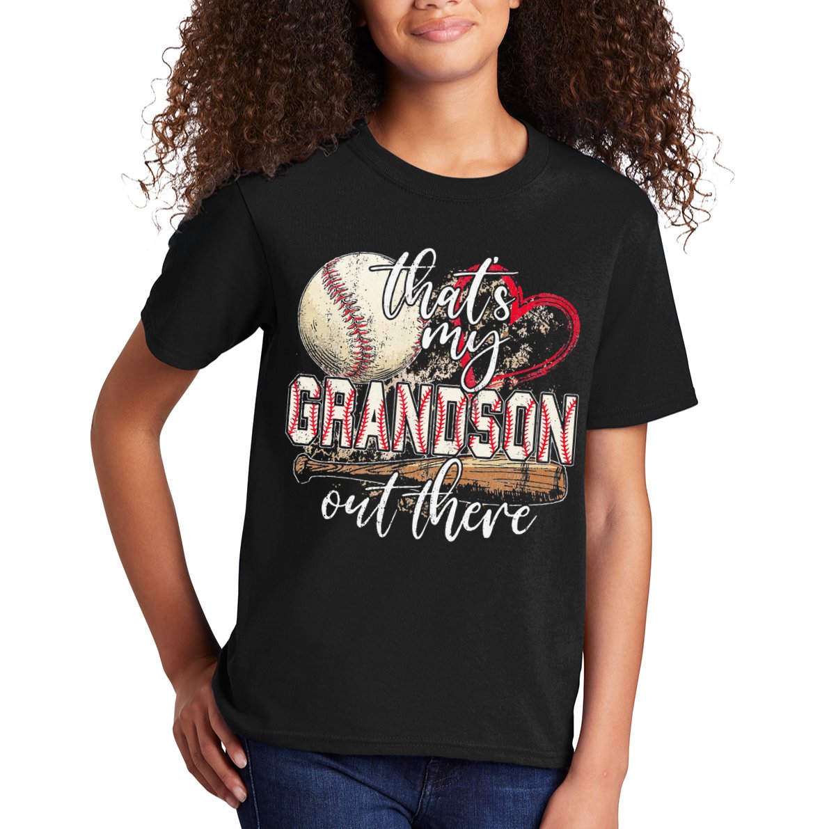 Thats My Grandson Out There Baseball Grandma Mothers Day Kids T-Shirt