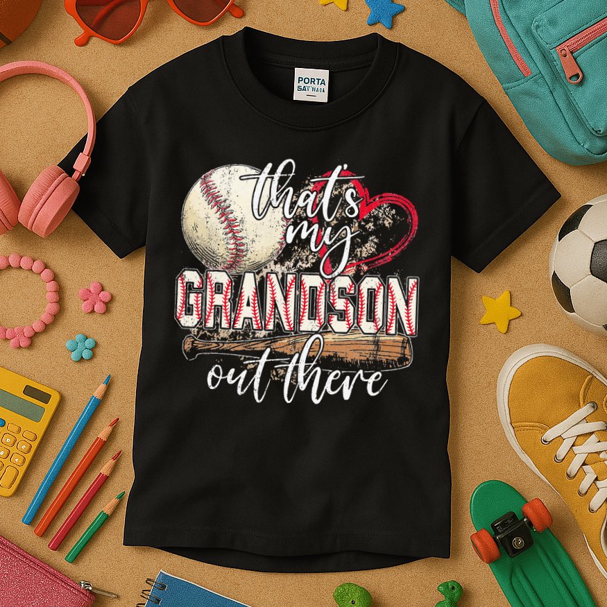 Thats My Grandson Out There Baseball Grandma Mothers Day Kids T-Shirt