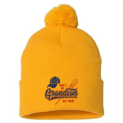 Thats My Grandson Out There Baseball Grandma Mothers Day Pom Pom 12in Knit Beanie