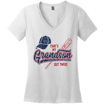 Thats My Grandson Out There Baseball Grandma Mothers Day Women's V-Neck T-Shirt