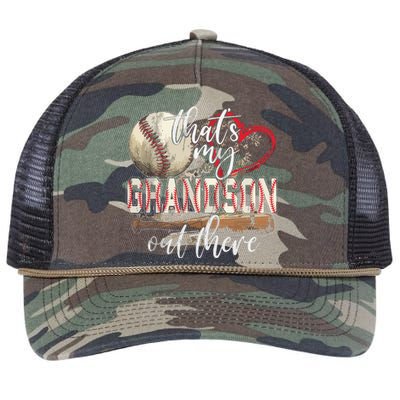 That's My Grandson Out There Baseball Grandma Mother's Day Retro Rope Trucker Hat Cap