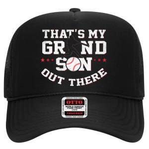 Thats My Grandson Out There Gifts Women Baseball Grandma Mom High Crown Mesh Back Trucker Hat