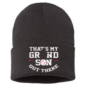 Thats My Grandson Out There Gifts Women Baseball Grandma Mom Sustainable Knit Beanie