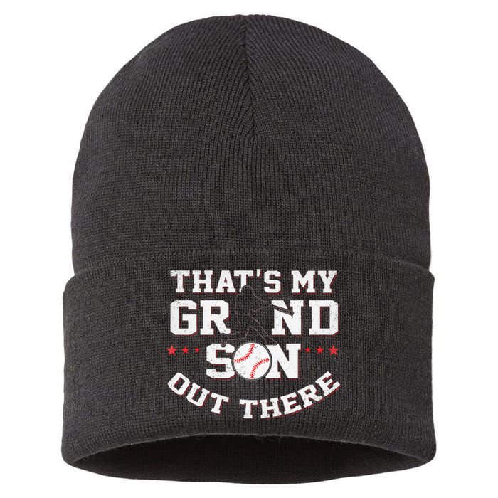 Thats My Grandson Out There Gifts Women Baseball Grandma Mom Sustainable Knit Beanie