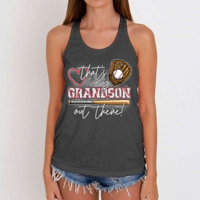 That's My Grandson Out There Proud Baseball Grandparent Women's Knotted Racerback Tank