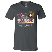 That's My Grandson Out There Proud Baseball Grandparent V-Neck T-Shirt