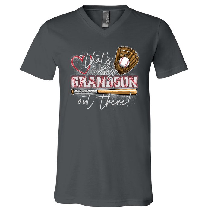 That's My Grandson Out There Proud Baseball Grandparent V-Neck T-Shirt