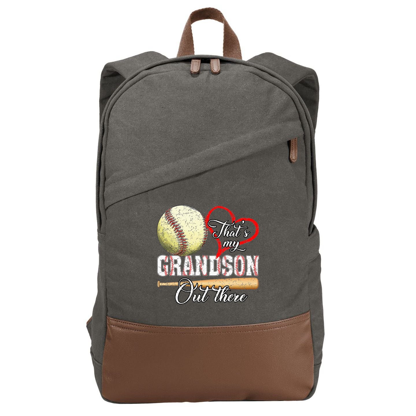 That's My Grandson Out There Baseball Grandma Mother's Day Cotton Canvas Backpack