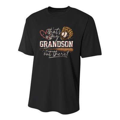 ThatS My Grandson Out There Baseball Grandma Youth Performance Sprint T-Shirt