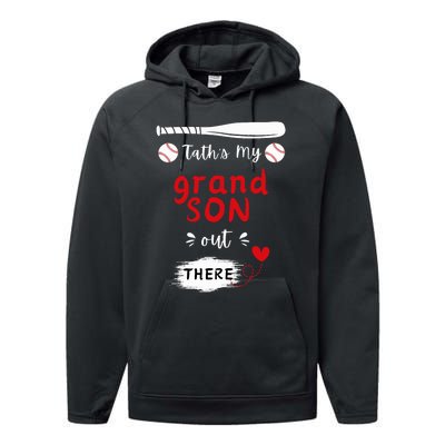 ThatS My Grandson Out There Retro Playing Baseball Grandma Performance Fleece Hoodie