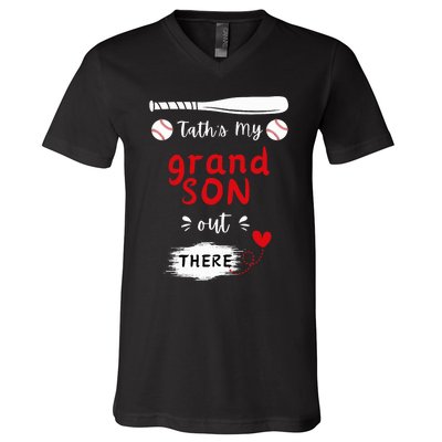 ThatS My Grandson Out There Retro Playing Baseball Grandma V-Neck T-Shirt