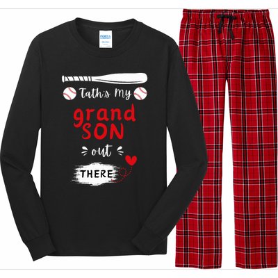 ThatS My Grandson Out There Retro Playing Baseball Grandma Long Sleeve Pajama Set