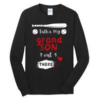 ThatS My Grandson Out There Retro Playing Baseball Grandma Tall Long Sleeve T-Shirt