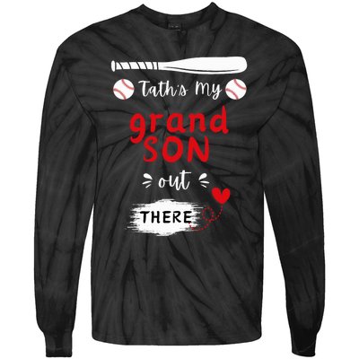 ThatS My Grandson Out There Retro Playing Baseball Grandma Tie-Dye Long Sleeve Shirt