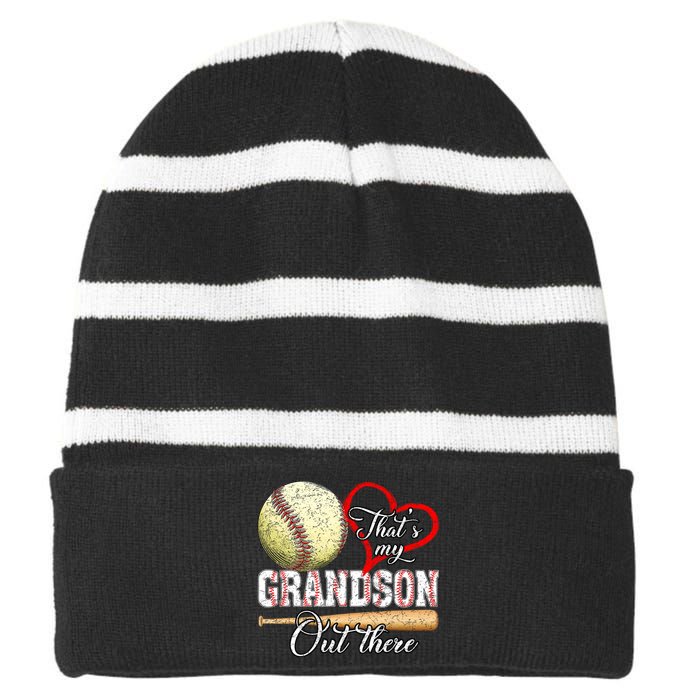 Thats My Grandson Out There Baseball Grandma Mothers Day Striped Beanie with Solid Band