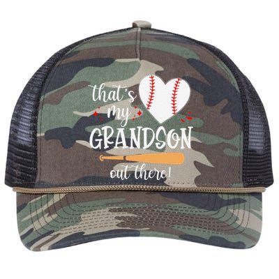 Thats My Grandson Out There Gifts Women Baseball Grandma Mom Retro Rope Trucker Hat Cap