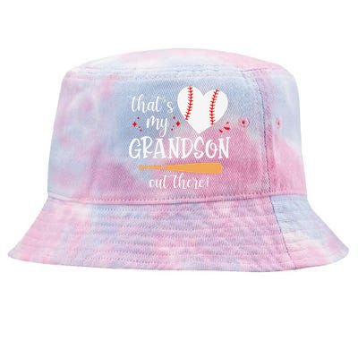 Thats My Grandson Out There Gifts Women Baseball Grandma Mom Tie-Dyed Bucket Hat