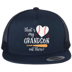 Thats My Grandson Out There Gifts Women Baseball Grandma Mom Flat Bill Trucker Hat