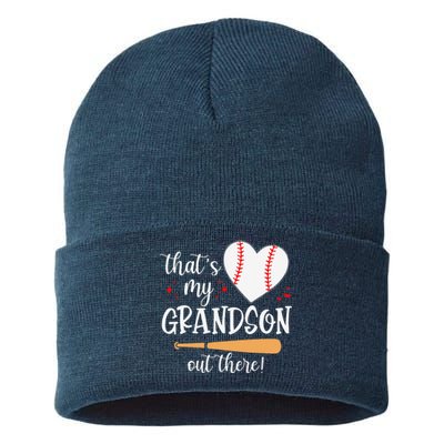 Thats My Grandson Out There Gifts Women Baseball Grandma Mom Sustainable Knit Beanie