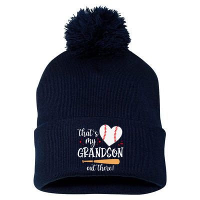 Thats My Grandson Out There Gifts Women Baseball Grandma Mom Pom Pom 12in Knit Beanie