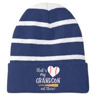 Thats My Grandson Out There Gifts Women Baseball Grandma Mom Striped Beanie with Solid Band