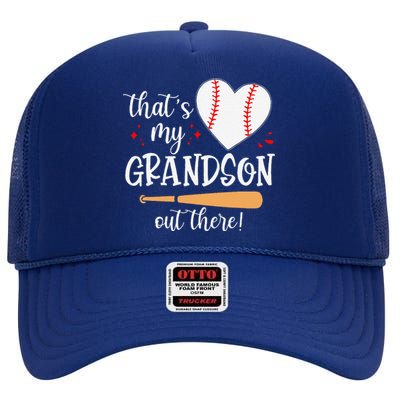 Thats My Grandson Out There Gifts Women Baseball Grandma Mom High Crown Mesh Back Trucker Hat