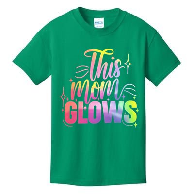 This Mom Glows Happy Mothers Day Tie Dye Mom Colors 80's 2025 Kids T-Shirt
