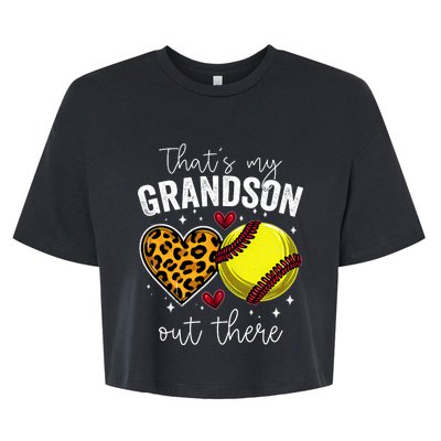 ThatS My Grandson Out There Baseball Grandma MotherS Day Bella+Canvas Jersey Crop Tee