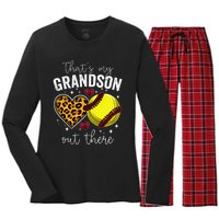 ThatS My Grandson Out There Baseball Grandma MotherS Day Women's Long Sleeve Flannel Pajama Set 