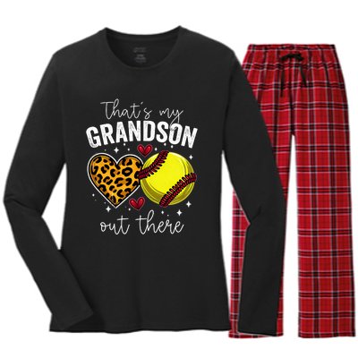 ThatS My Grandson Out There Baseball Grandma MotherS Day Women's Long Sleeve Flannel Pajama Set 