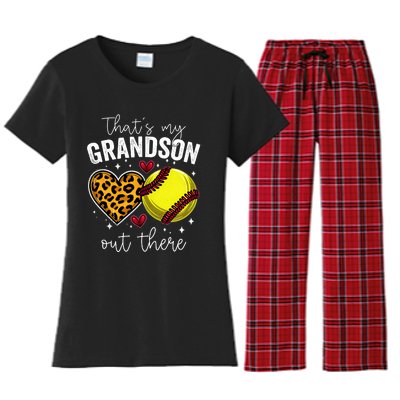 ThatS My Grandson Out There Baseball Grandma MotherS Day Women's Flannel Pajama Set