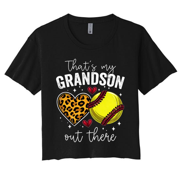 ThatS My Grandson Out There Baseball Grandma MotherS Day Women's Crop Top Tee