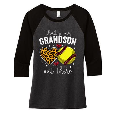 ThatS My Grandson Out There Baseball Grandma MotherS Day Women's Tri-Blend 3/4-Sleeve Raglan Shirt