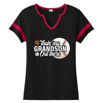 ThatS My Grandson Out There Baseball Grandpa Grandma Ladies Halftime Notch Neck Tee