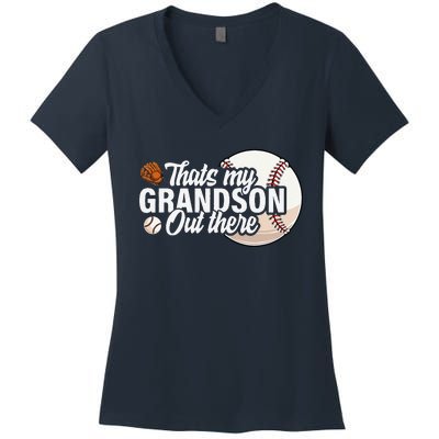 ThatS My Grandson Out There Baseball Grandpa Grandma Women's V-Neck T-Shirt