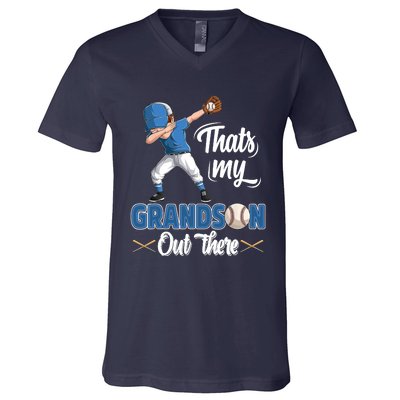 Thats My Grandson Out There Baseball Grandpa Grandma V-Neck T-Shirt