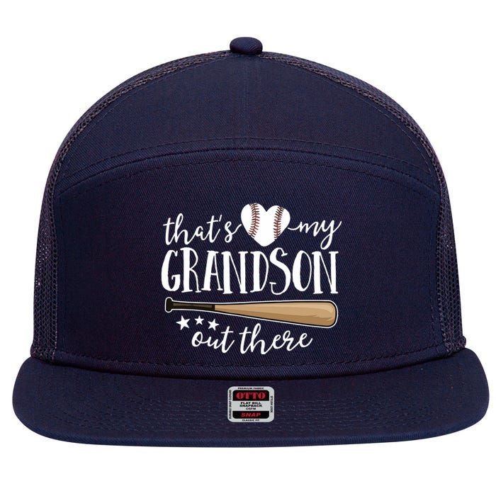 That's My Grandson Out There Gift Baseball Grandma 7 Panel Mesh Trucker Snapback Hat