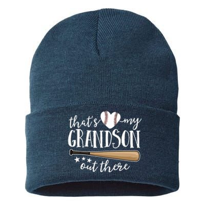 That's My Grandson Out There Gift Baseball Grandma Sustainable Knit Beanie