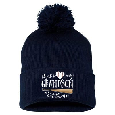 That's My Grandson Out There Gift Baseball Grandma Pom Pom 12in Knit Beanie